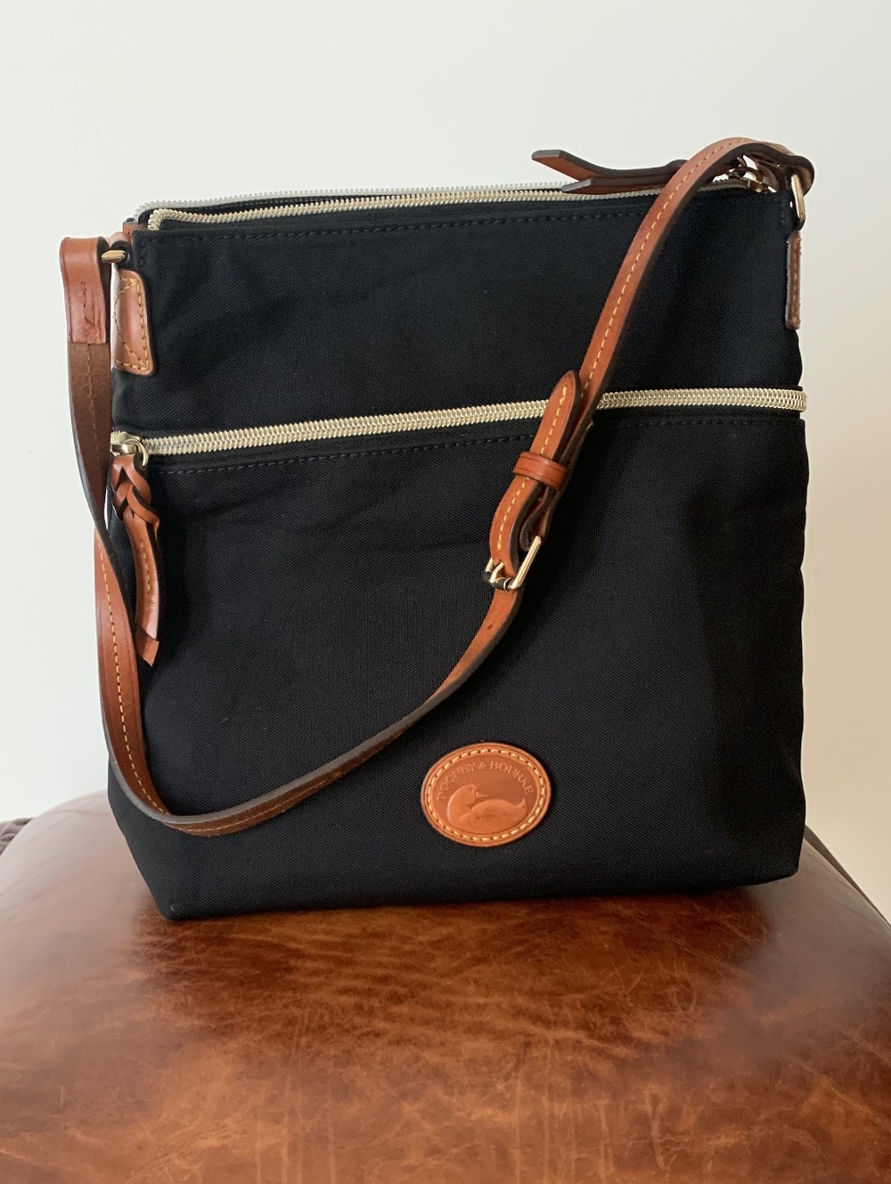 Dooney & Bourke Black Canvas Leather Trim Shoulder Bag